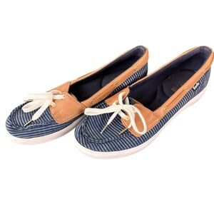 KEDS Slip On Deck Boat Shoe Sz US 7.5 Navy White Stripe Canvas Flat Dream Foam